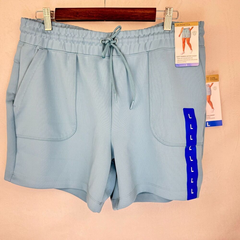 Mondetta Ladies Ribbed Active Short Sz L Scuba Adriatic Blue
